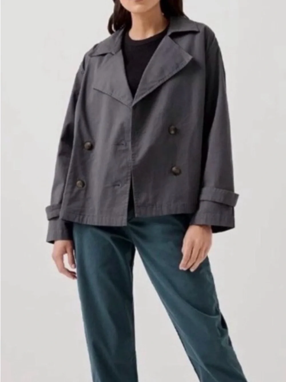 Pact Grey Boulevard Brush Twill Double Breasted Pea Coat Large